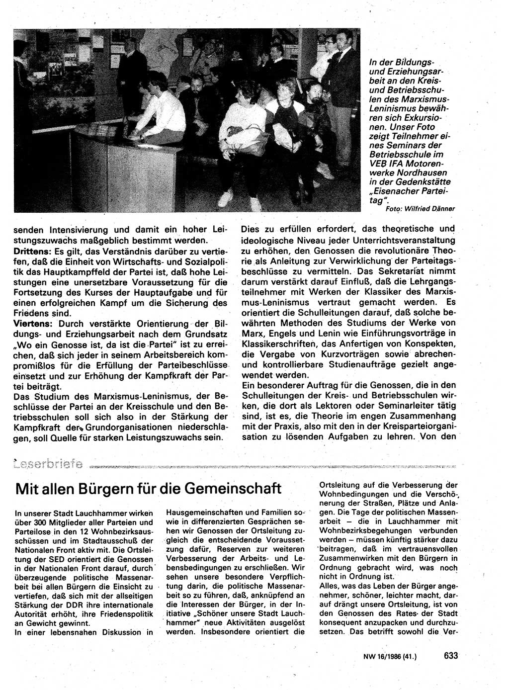 Neuer Weg (NW), Organ des Zentralkomitees (ZK) der SED (Sozialistische Einheitspartei Deutschlands) für Fragen des Parteilebens, 41. Jahrgang [Deutsche Demokratische Republik (DDR)] 1986, Seite 633 (NW ZK SED DDR 1986, S. 633)