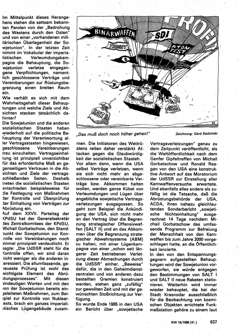 Neuer Weg (NW), Organ des Zentralkomitees (ZK) der SED (Sozialistische Einheitspartei Deutschlands) für Fragen des Parteilebens, 41. Jahrgang [Deutsche Demokratische Republik (DDR)] 1986, Seite 637 (NW ZK SED DDR 1986, S. 637)