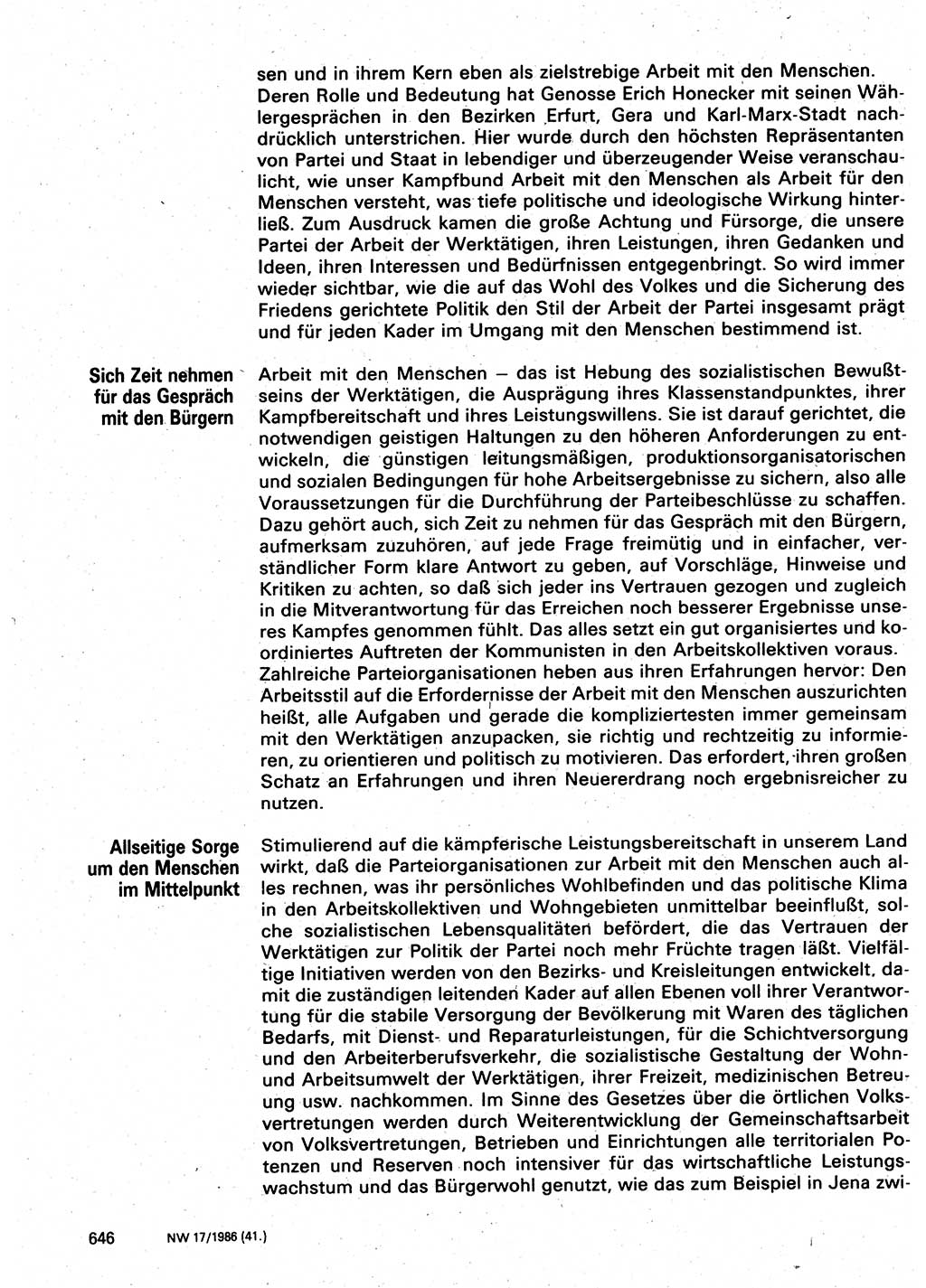 Neuer Weg (NW), Organ des Zentralkomitees (ZK) der SED (Sozialistische Einheitspartei Deutschlands) für Fragen des Parteilebens, 41. Jahrgang [Deutsche Demokratische Republik (DDR)] 1986, Seite 646 (NW ZK SED DDR 1986, S. 646)