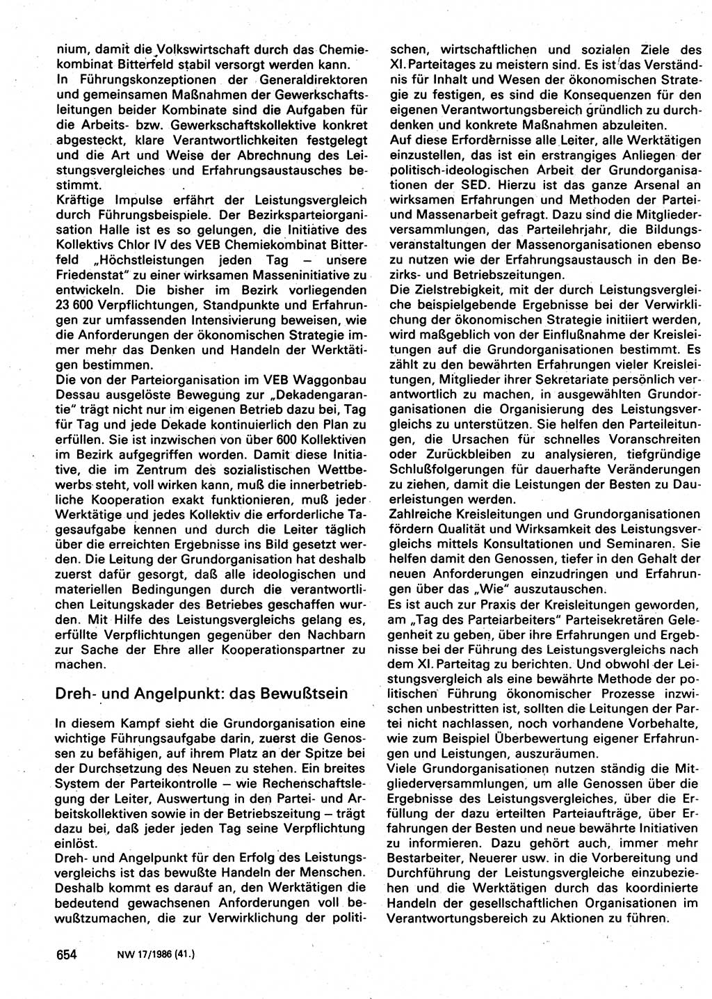 Neuer Weg (NW), Organ des Zentralkomitees (ZK) der SED (Sozialistische Einheitspartei Deutschlands) für Fragen des Parteilebens, 41. Jahrgang [Deutsche Demokratische Republik (DDR)] 1986, Seite 654 (NW ZK SED DDR 1986, S. 654)