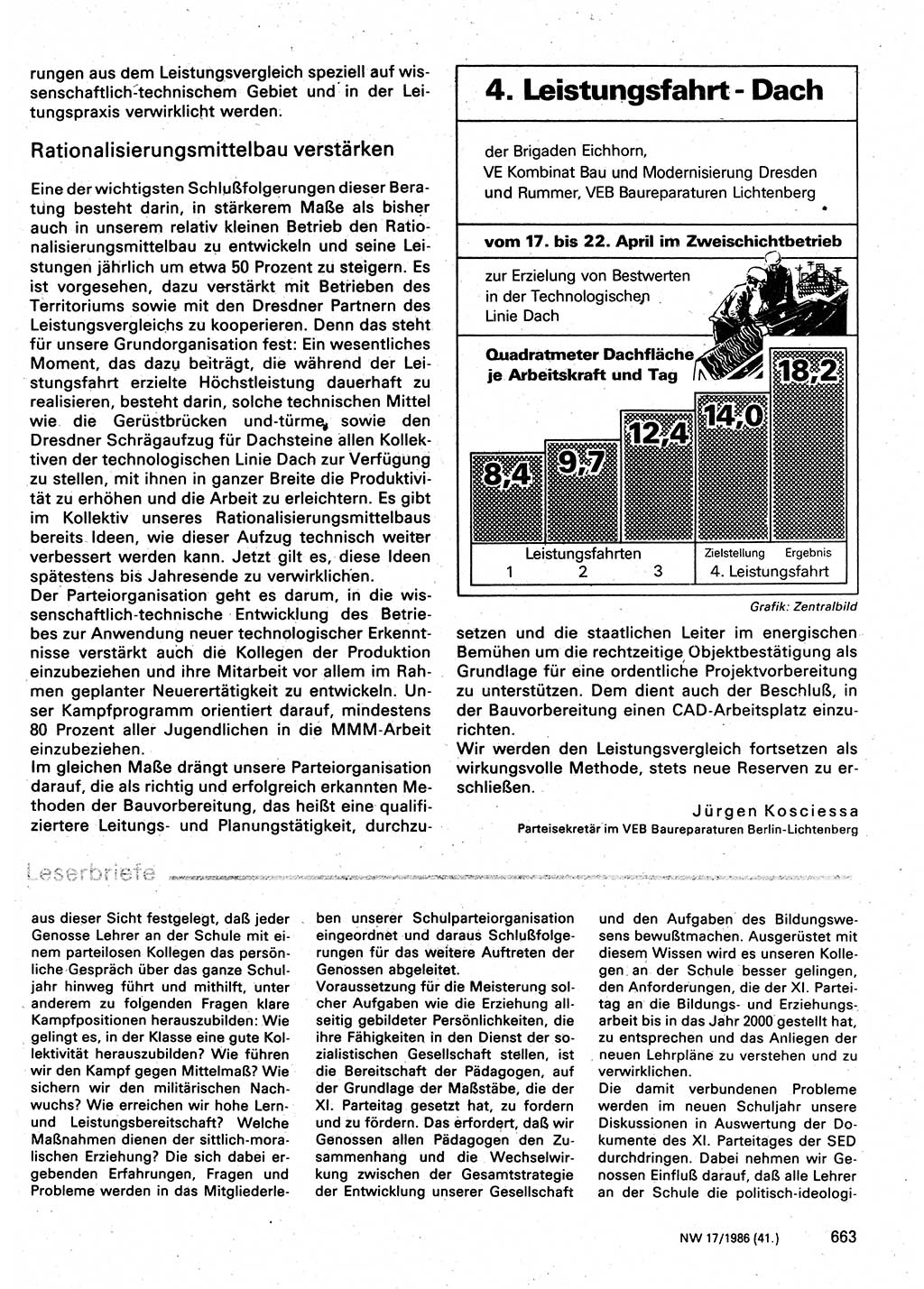 Neuer Weg (NW), Organ des Zentralkomitees (ZK) der SED (Sozialistische Einheitspartei Deutschlands) für Fragen des Parteilebens, 41. Jahrgang [Deutsche Demokratische Republik (DDR)] 1986, Seite 663 (NW ZK SED DDR 1986, S. 663)