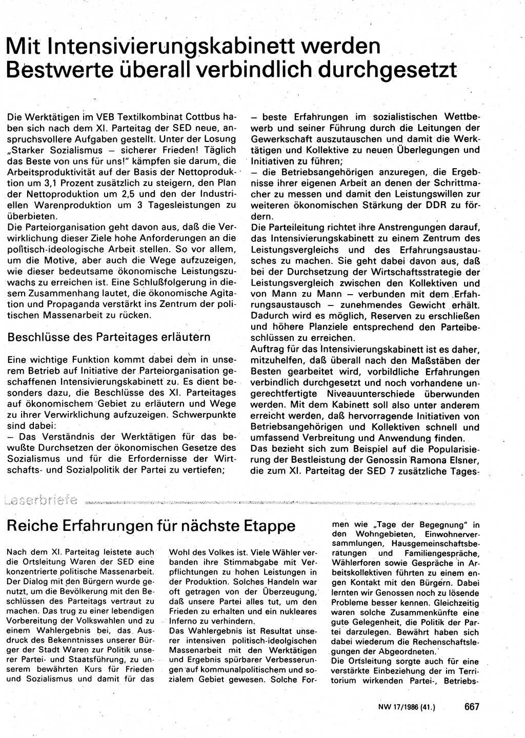 Neuer Weg (NW), Organ des Zentralkomitees (ZK) der SED (Sozialistische Einheitspartei Deutschlands) für Fragen des Parteilebens, 41. Jahrgang [Deutsche Demokratische Republik (DDR)] 1986, Seite 667 (NW ZK SED DDR 1986, S. 667)