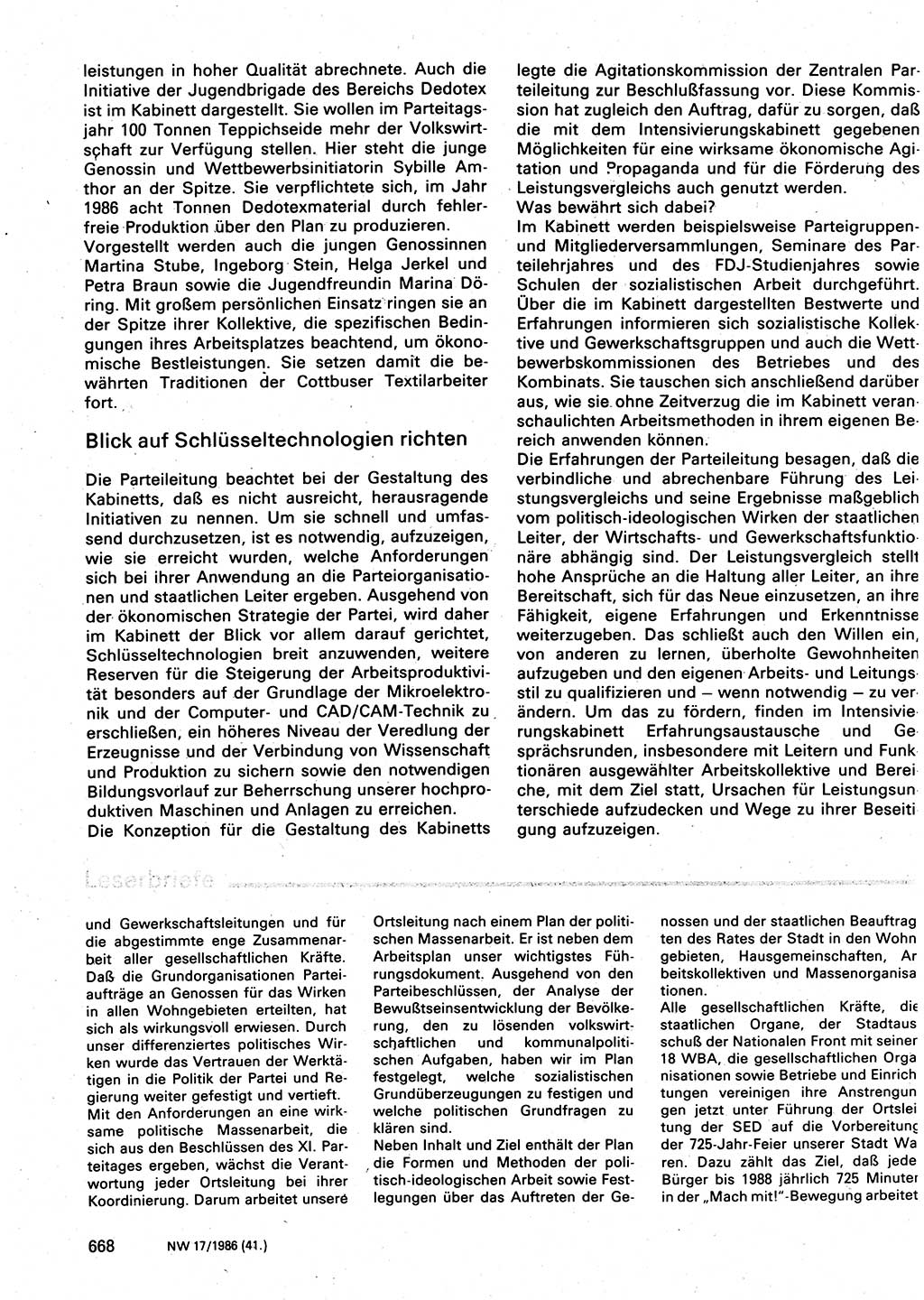 Neuer Weg (NW), Organ des Zentralkomitees (ZK) der SED (Sozialistische Einheitspartei Deutschlands) für Fragen des Parteilebens, 41. Jahrgang [Deutsche Demokratische Republik (DDR)] 1986, Seite 668 (NW ZK SED DDR 1986, S. 668)