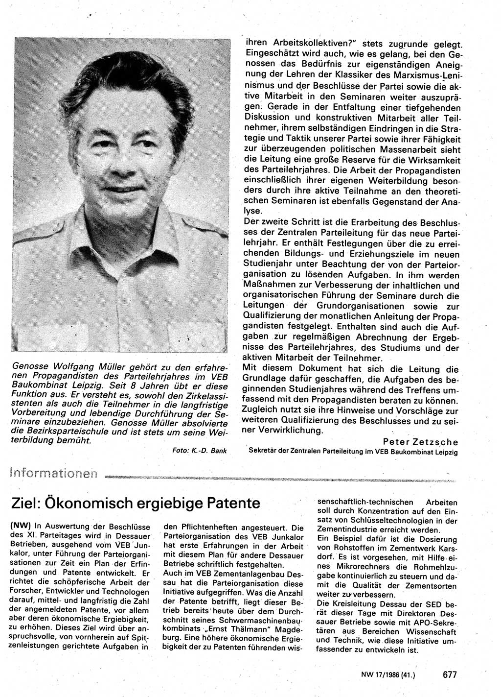 Neuer Weg (NW), Organ des Zentralkomitees (ZK) der SED (Sozialistische Einheitspartei Deutschlands) für Fragen des Parteilebens, 41. Jahrgang [Deutsche Demokratische Republik (DDR)] 1986, Seite 677 (NW ZK SED DDR 1986, S. 677)