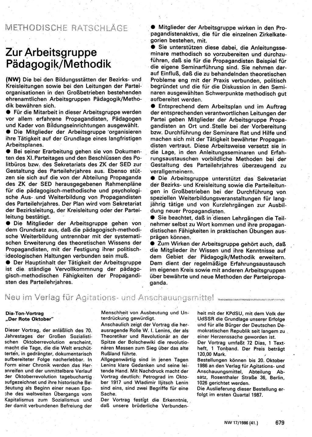 Neuer Weg (NW), Organ des Zentralkomitees (ZK) der SED (Sozialistische Einheitspartei Deutschlands) für Fragen des Parteilebens, 41. Jahrgang [Deutsche Demokratische Republik (DDR)] 1986, Seite 679 (NW ZK SED DDR 1986, S. 679)