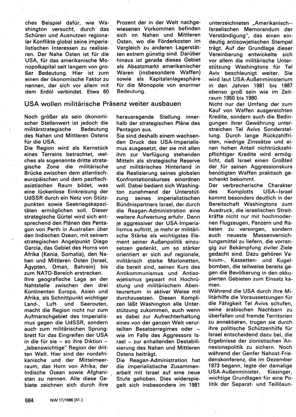 Neuer Weg (NW), Organ des Zentralkomitees (ZK) der SED (Sozialistische Einheitspartei Deutschlands) für Fragen des Parteilebens, 41. Jahrgang [Deutsche Demokratische Republik (DDR)] 1986, Seite 684 (NW ZK SED DDR 1986, S. 684)