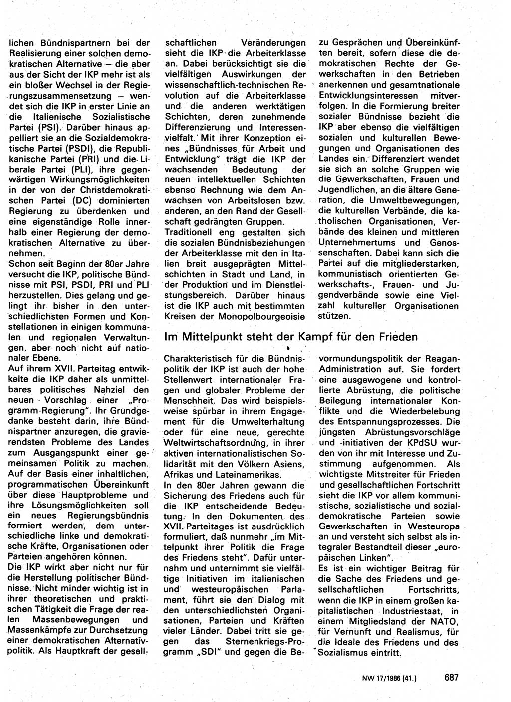 Neuer Weg (NW), Organ des Zentralkomitees (ZK) der SED (Sozialistische Einheitspartei Deutschlands) für Fragen des Parteilebens, 41. Jahrgang [Deutsche Demokratische Republik (DDR)] 1986, Seite 687 (NW ZK SED DDR 1986, S. 687)