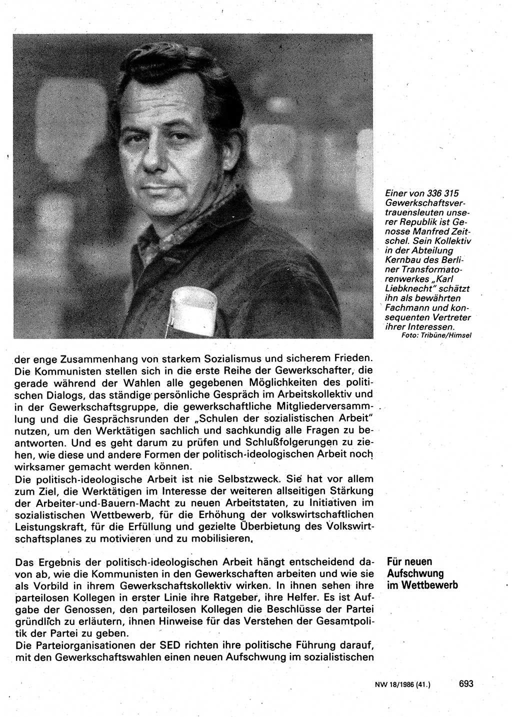 Neuer Weg (NW), Organ des Zentralkomitees (ZK) der SED (Sozialistische Einheitspartei Deutschlands) für Fragen des Parteilebens, 41. Jahrgang [Deutsche Demokratische Republik (DDR)] 1986, Seite 693 (NW ZK SED DDR 1986, S. 693)