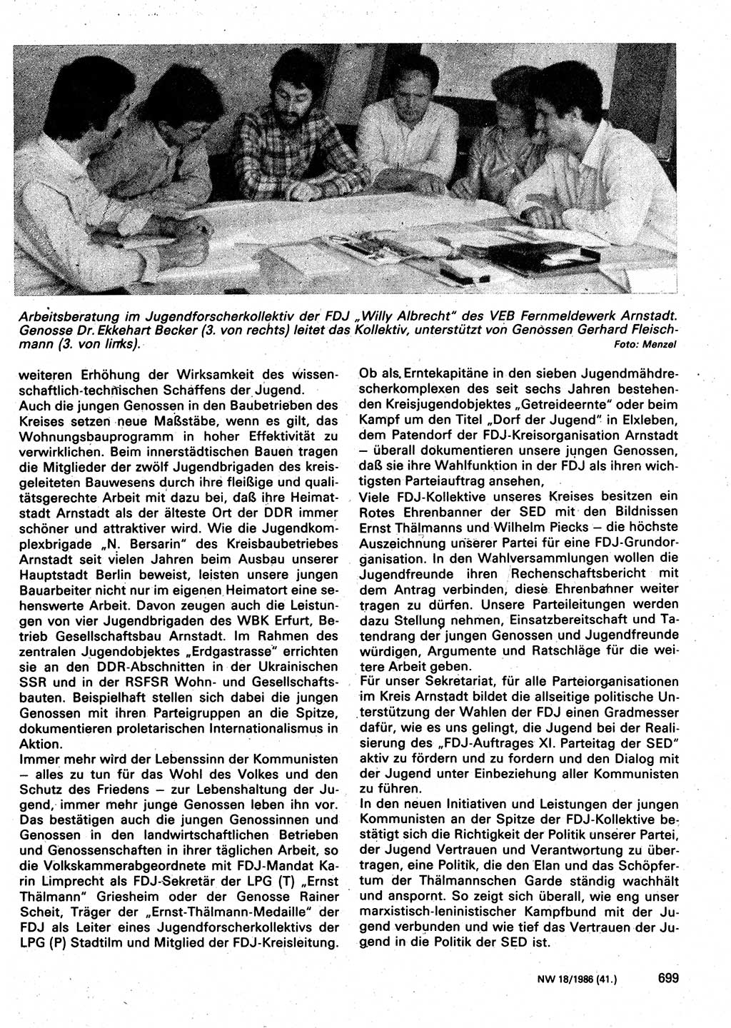 Neuer Weg (NW), Organ des Zentralkomitees (ZK) der SED (Sozialistische Einheitspartei Deutschlands) für Fragen des Parteilebens, 41. Jahrgang [Deutsche Demokratische Republik (DDR)] 1986, Seite 699 (NW ZK SED DDR 1986, S. 699)