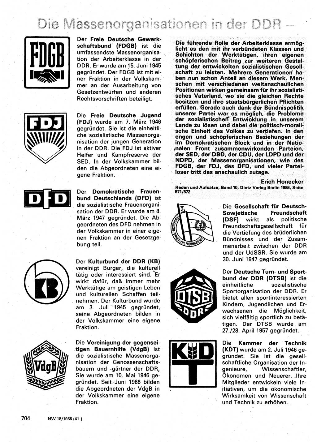 Neuer Weg (NW), Organ des Zentralkomitees (ZK) der SED (Sozialistische Einheitspartei Deutschlands) für Fragen des Parteilebens, 41. Jahrgang [Deutsche Demokratische Republik (DDR)] 1986, Seite 704 (NW ZK SED DDR 1986, S. 704)