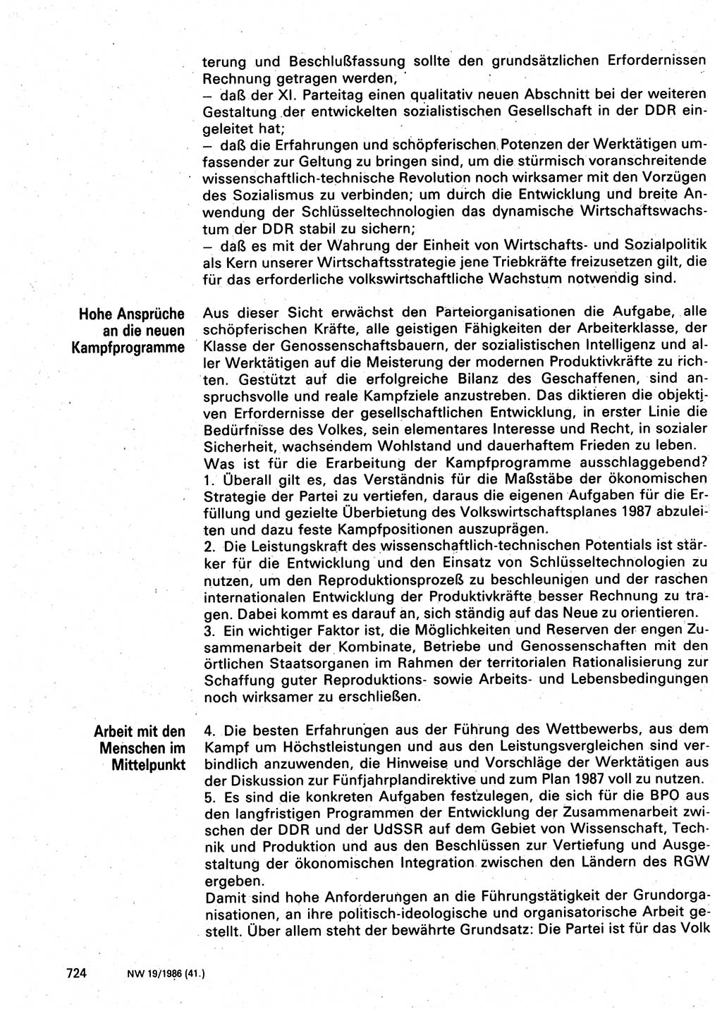 Neuer Weg (NW), Organ des Zentralkomitees (ZK) der SED (Sozialistische Einheitspartei Deutschlands) für Fragen des Parteilebens, 41. Jahrgang [Deutsche Demokratische Republik (DDR)] 1986, Seite 724 (NW ZK SED DDR 1986, S. 724)