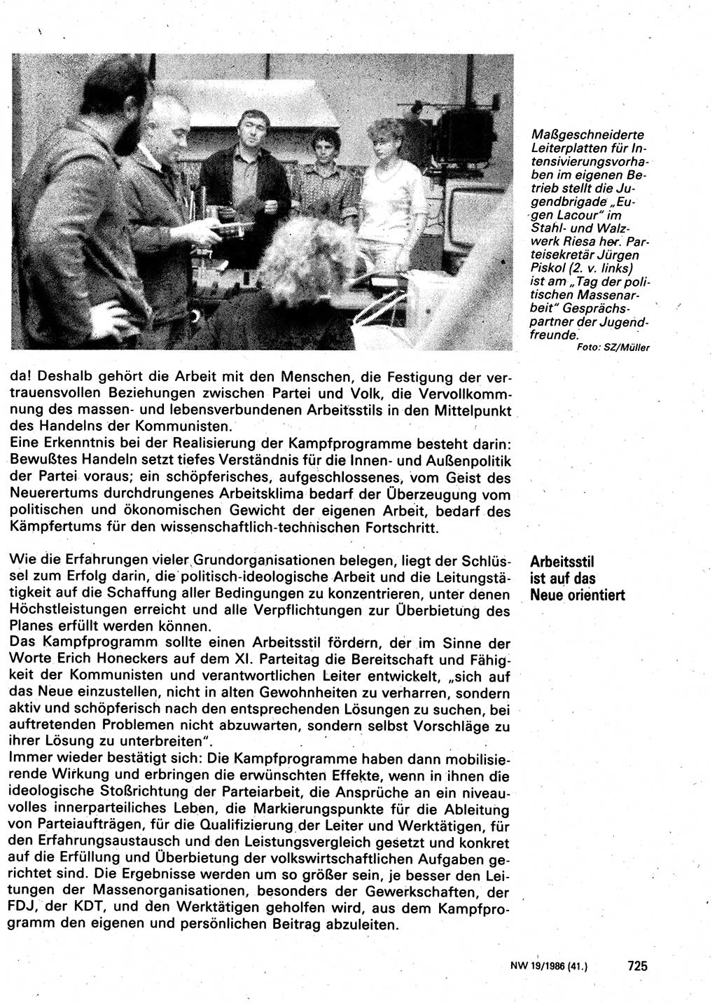 Neuer Weg (NW), Organ des Zentralkomitees (ZK) der SED (Sozialistische Einheitspartei Deutschlands) für Fragen des Parteilebens, 41. Jahrgang [Deutsche Demokratische Republik (DDR)] 1986, Seite 725 (NW ZK SED DDR 1986, S. 725)