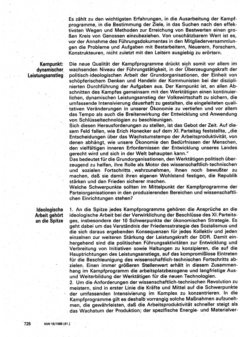 Neuer Weg (NW), Organ des Zentralkomitees (ZK) der SED (Sozialistische Einheitspartei Deutschlands) für Fragen des Parteilebens, 41. Jahrgang [Deutsche Demokratische Republik (DDR)] 1986, Seite 726 (NW ZK SED DDR 1986, S. 726)