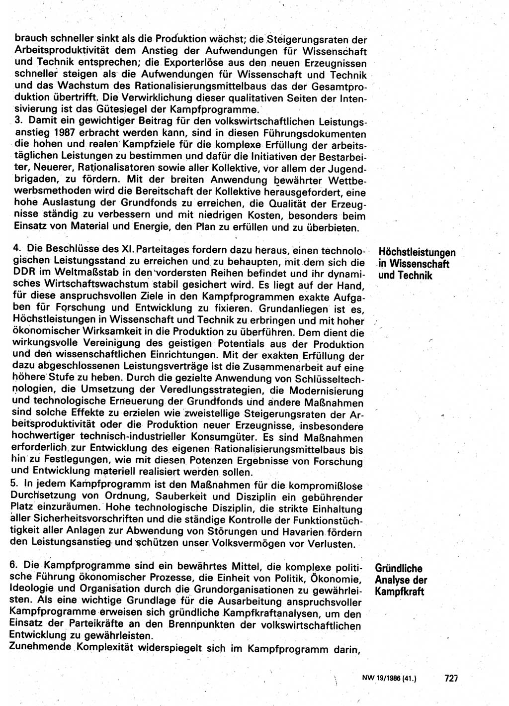Neuer Weg (NW), Organ des Zentralkomitees (ZK) der SED (Sozialistische Einheitspartei Deutschlands) für Fragen des Parteilebens, 41. Jahrgang [Deutsche Demokratische Republik (DDR)] 1986, Seite 727 (NW ZK SED DDR 1986, S. 727)