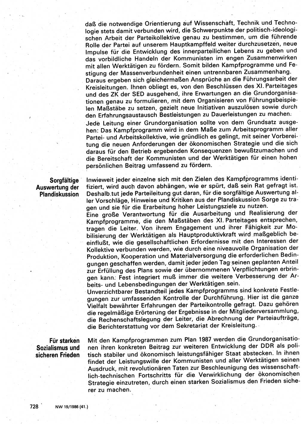 Neuer Weg (NW), Organ des Zentralkomitees (ZK) der SED (Sozialistische Einheitspartei Deutschlands) für Fragen des Parteilebens, 41. Jahrgang [Deutsche Demokratische Republik (DDR)] 1986, Seite 728 (NW ZK SED DDR 1986, S. 728)