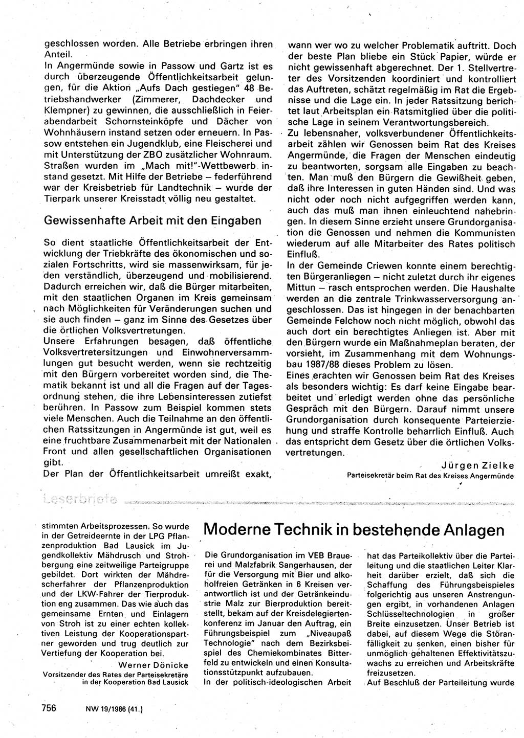 Neuer Weg (NW), Organ des Zentralkomitees (ZK) der SED (Sozialistische Einheitspartei Deutschlands) für Fragen des Parteilebens, 41. Jahrgang [Deutsche Demokratische Republik (DDR)] 1986, Seite 756 (NW ZK SED DDR 1986, S. 756)
