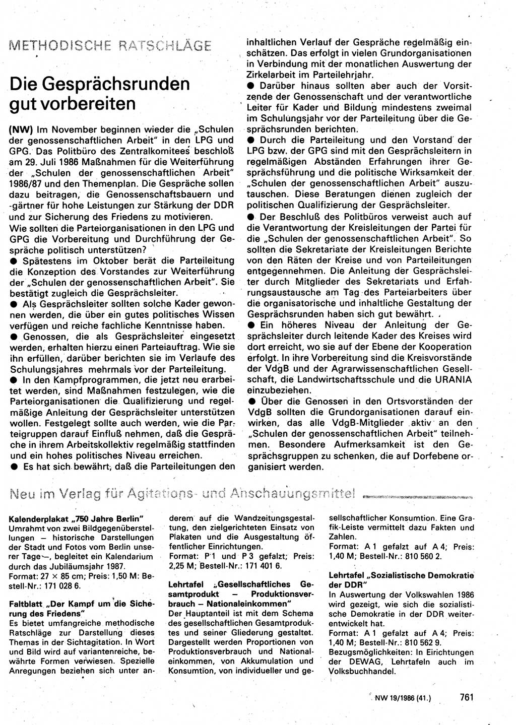 Neuer Weg (NW), Organ des Zentralkomitees (ZK) der SED (Sozialistische Einheitspartei Deutschlands) für Fragen des Parteilebens, 41. Jahrgang [Deutsche Demokratische Republik (DDR)] 1986, Seite 761 (NW ZK SED DDR 1986, S. 761)