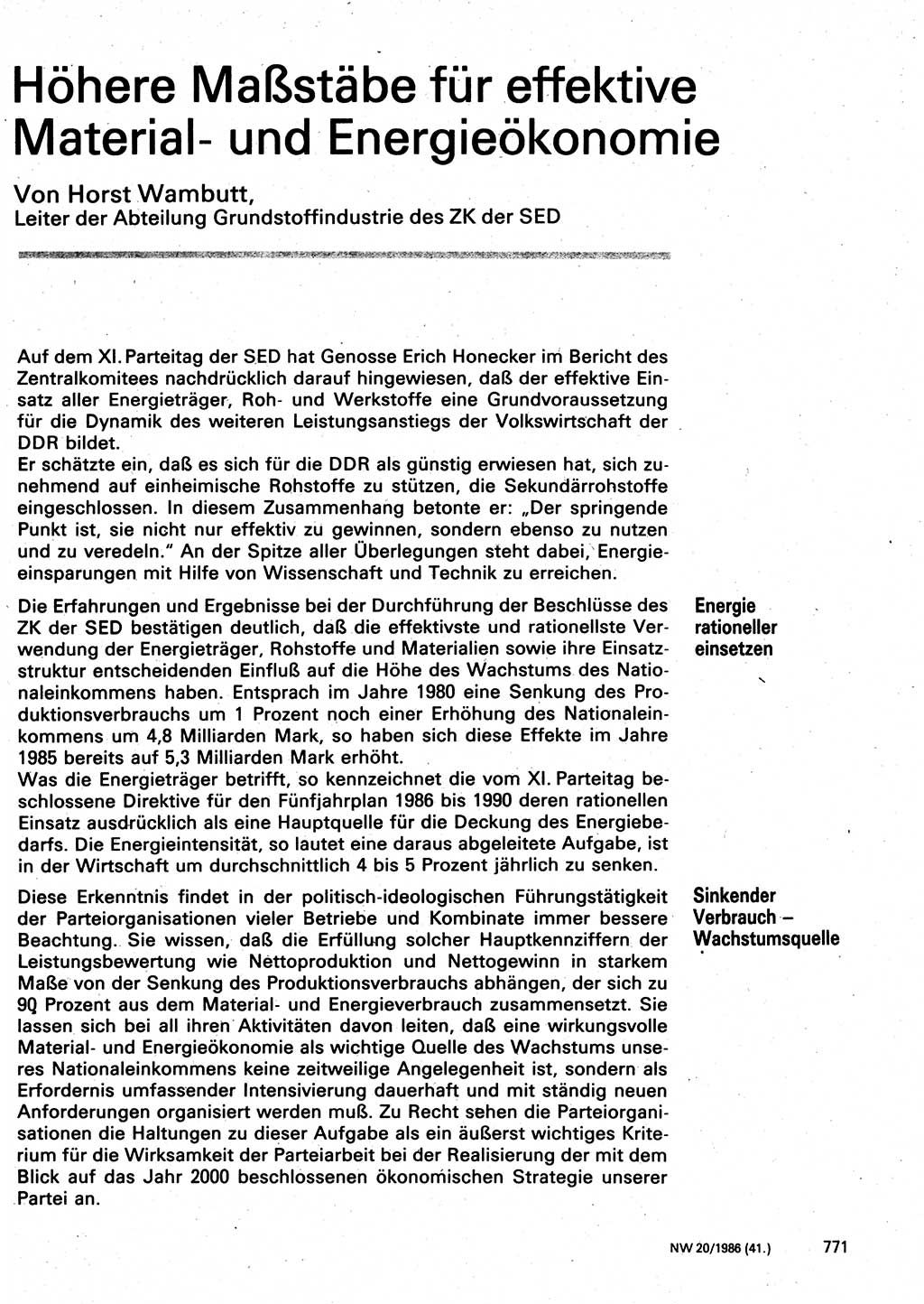 Neuer Weg (NW), Organ des Zentralkomitees (ZK) der SED (Sozialistische Einheitspartei Deutschlands) für Fragen des Parteilebens, 41. Jahrgang [Deutsche Demokratische Republik (DDR)] 1986, Seite 771 (NW ZK SED DDR 1986, S. 771)