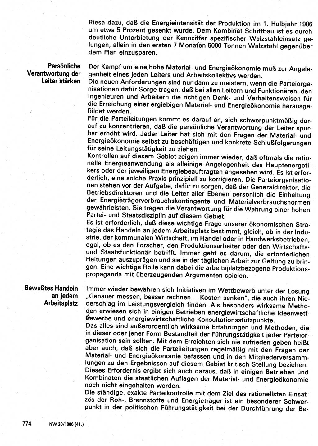 Neuer Weg (NW), Organ des Zentralkomitees (ZK) der SED (Sozialistische Einheitspartei Deutschlands) für Fragen des Parteilebens, 41. Jahrgang [Deutsche Demokratische Republik (DDR)] 1986, Seite 774 (NW ZK SED DDR 1986, S. 774)