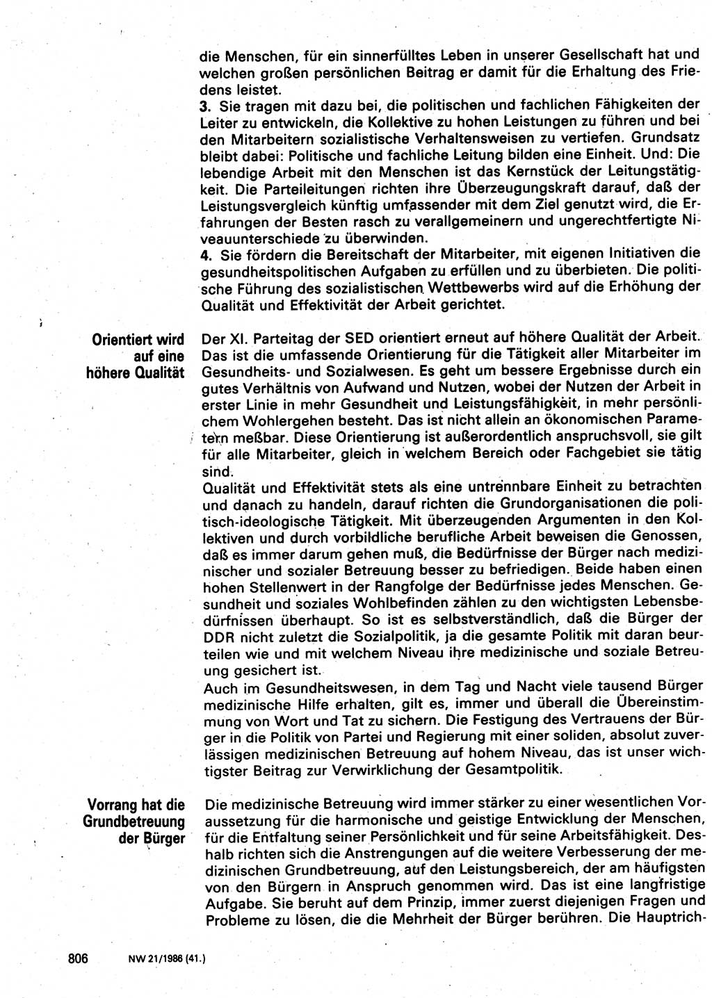 Neuer Weg (NW), Organ des Zentralkomitees (ZK) der SED (Sozialistische Einheitspartei Deutschlands) für Fragen des Parteilebens, 41. Jahrgang [Deutsche Demokratische Republik (DDR)] 1986, Seite 806 (NW ZK SED DDR 1986, S. 806)