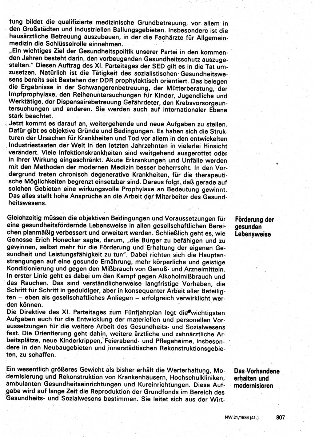 Neuer Weg (NW), Organ des Zentralkomitees (ZK) der SED (Sozialistische Einheitspartei Deutschlands) für Fragen des Parteilebens, 41. Jahrgang [Deutsche Demokratische Republik (DDR)] 1986, Seite 807 (NW ZK SED DDR 1986, S. 807)