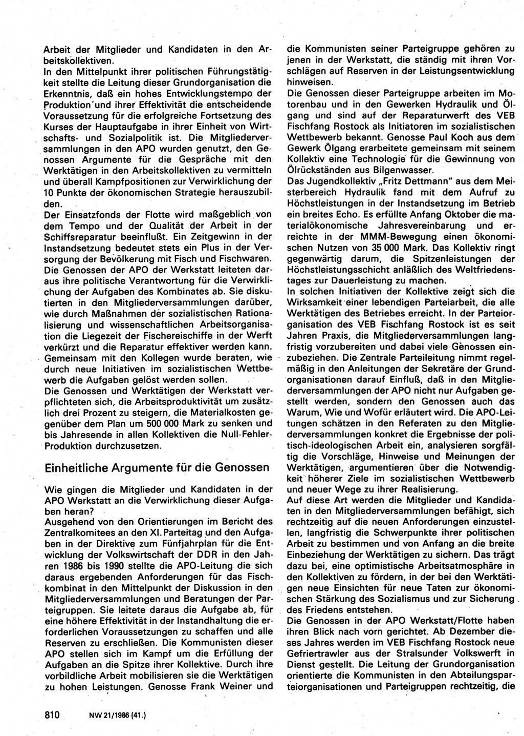 Neuer Weg (NW), Organ des Zentralkomitees (ZK) der SED (Sozialistische Einheitspartei Deutschlands) für Fragen des Parteilebens, 41. Jahrgang [Deutsche Demokratische Republik (DDR)] 1986, Seite 810 (NW ZK SED DDR 1986, S. 810)