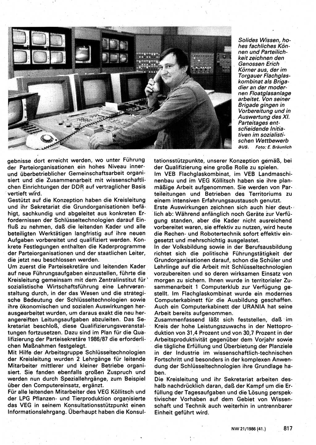 Neuer Weg (NW), Organ des Zentralkomitees (ZK) der SED (Sozialistische Einheitspartei Deutschlands) für Fragen des Parteilebens, 41. Jahrgang [Deutsche Demokratische Republik (DDR)] 1986, Seite 817 (NW ZK SED DDR 1986, S. 817)
