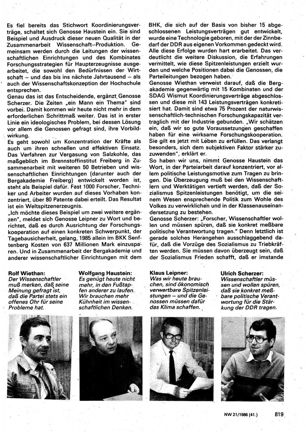 Neuer Weg (NW), Organ des Zentralkomitees (ZK) der SED (Sozialistische Einheitspartei Deutschlands) für Fragen des Parteilebens, 41. Jahrgang [Deutsche Demokratische Republik (DDR)] 1986, Seite 819 (NW ZK SED DDR 1986, S. 819)