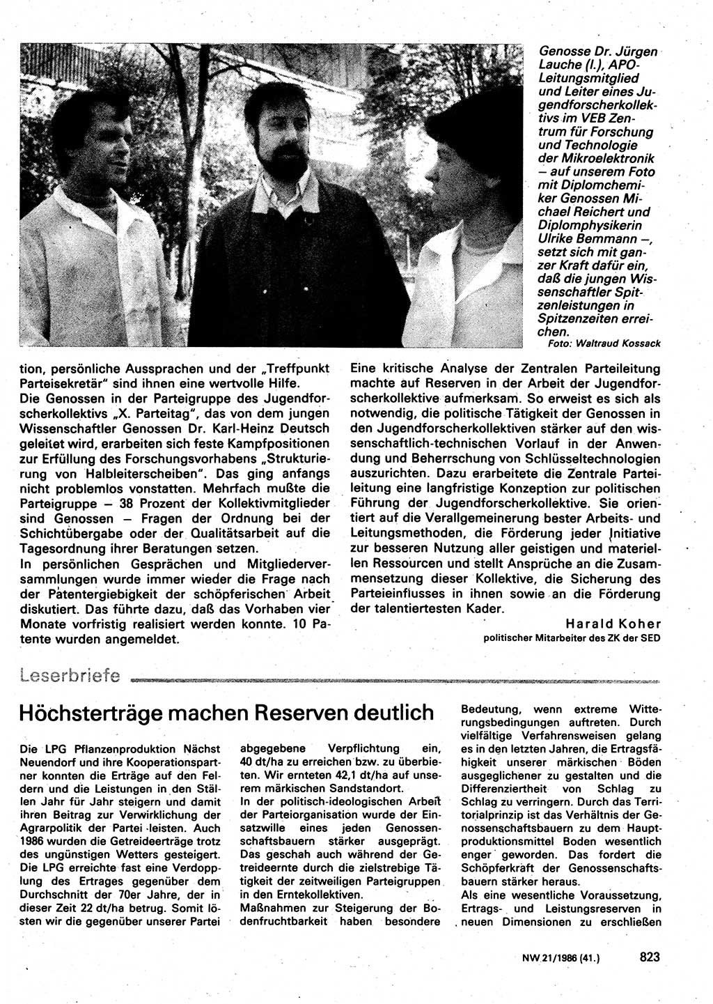 Neuer Weg (NW), Organ des Zentralkomitees (ZK) der SED (Sozialistische Einheitspartei Deutschlands) für Fragen des Parteilebens, 41. Jahrgang [Deutsche Demokratische Republik (DDR)] 1986, Seite 823 (NW ZK SED DDR 1986, S. 823)