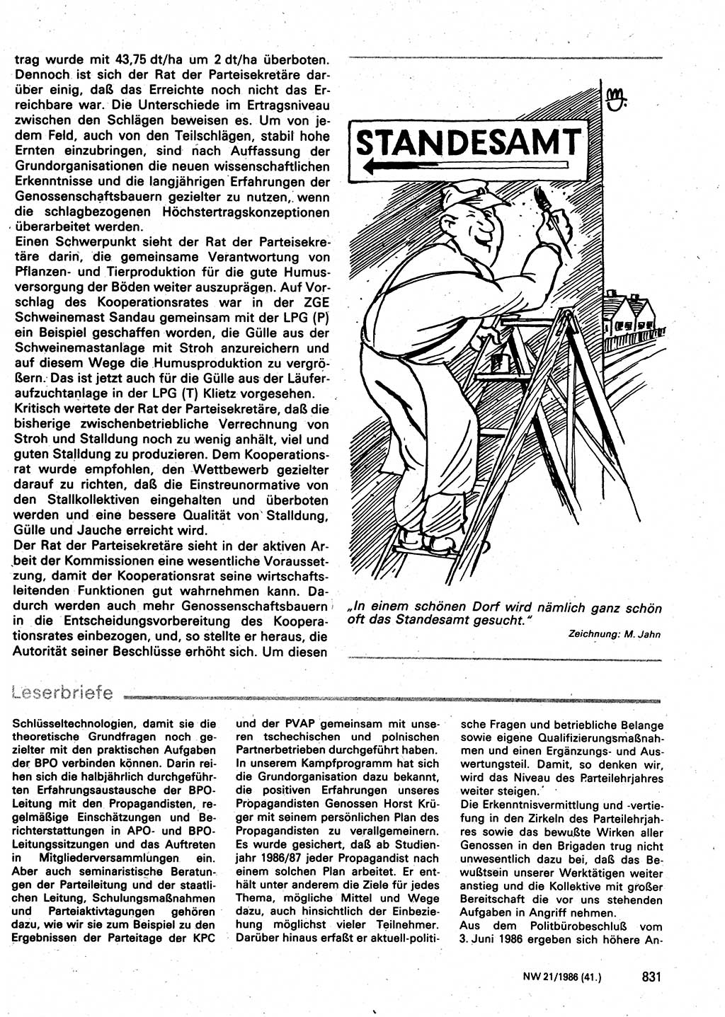 Neuer Weg (NW), Organ des Zentralkomitees (ZK) der SED (Sozialistische Einheitspartei Deutschlands) für Fragen des Parteilebens, 41. Jahrgang [Deutsche Demokratische Republik (DDR)] 1986, Seite 831 (NW ZK SED DDR 1986, S. 831)