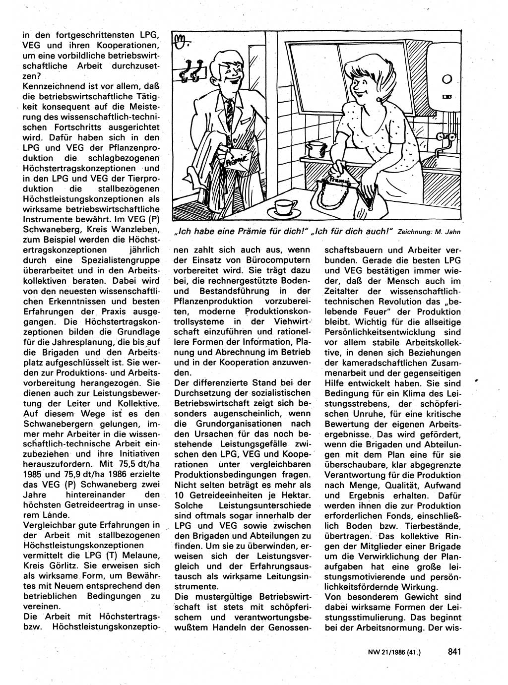Neuer Weg (NW), Organ des Zentralkomitees (ZK) der SED (Sozialistische Einheitspartei Deutschlands) für Fragen des Parteilebens, 41. Jahrgang [Deutsche Demokratische Republik (DDR)] 1986, Seite 841 (NW ZK SED DDR 1986, S. 841)