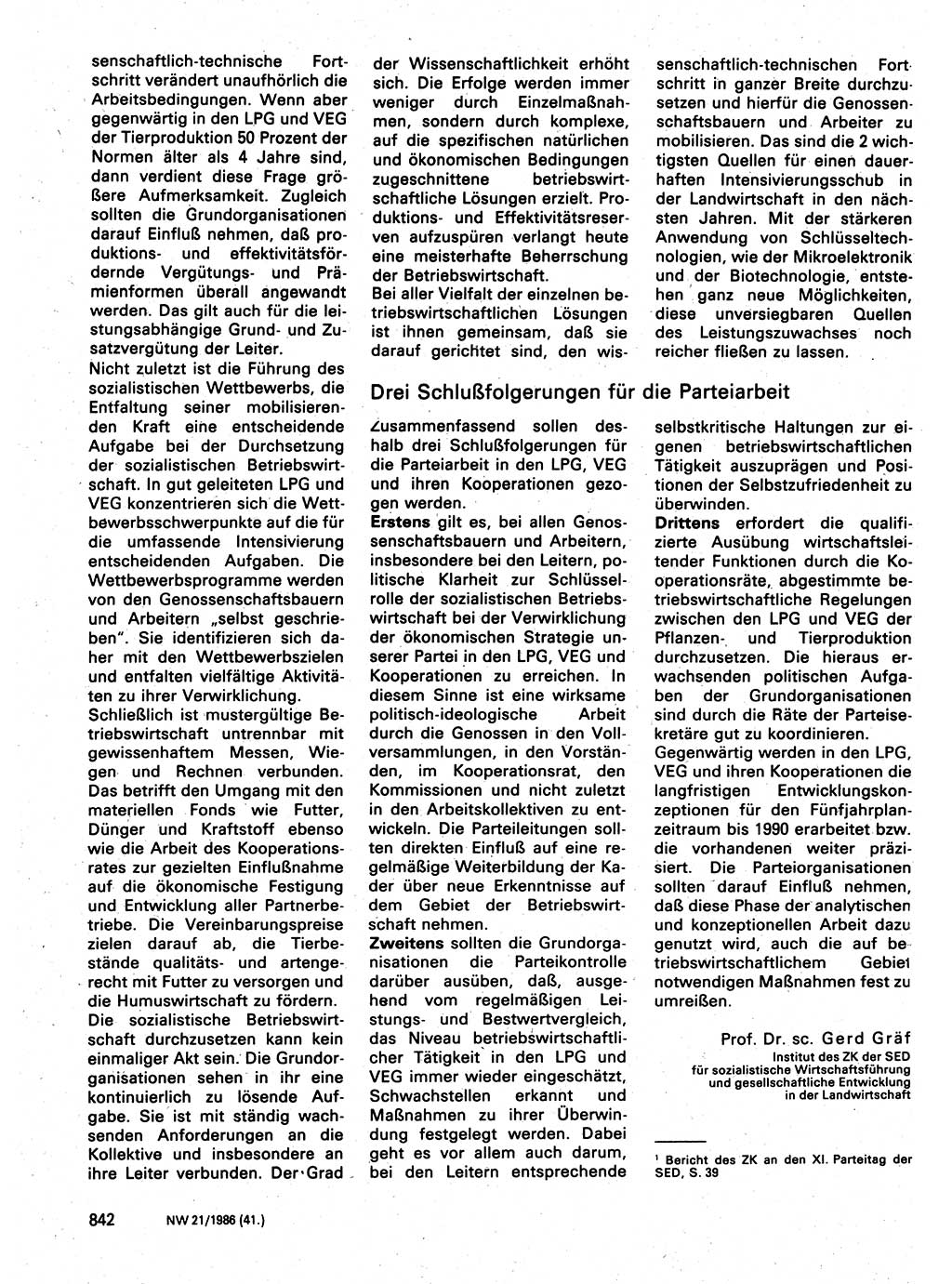 Neuer Weg (NW), Organ des Zentralkomitees (ZK) der SED (Sozialistische Einheitspartei Deutschlands) für Fragen des Parteilebens, 41. Jahrgang [Deutsche Demokratische Republik (DDR)] 1986, Seite 842 (NW ZK SED DDR 1986, S. 842)