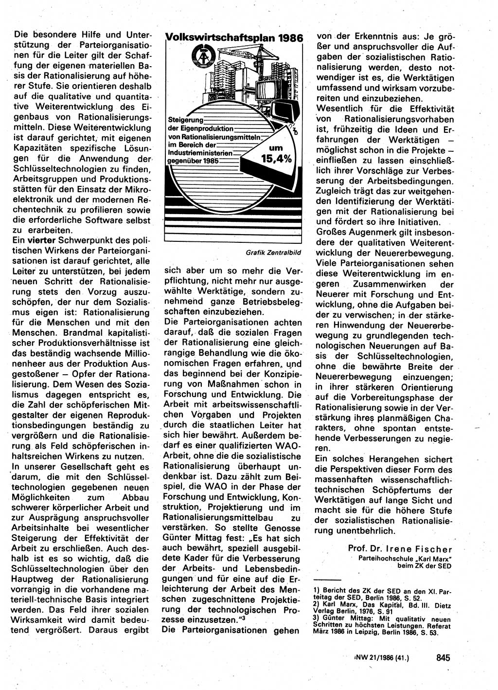 Neuer Weg (NW), Organ des Zentralkomitees (ZK) der SED (Sozialistische Einheitspartei Deutschlands) für Fragen des Parteilebens, 41. Jahrgang [Deutsche Demokratische Republik (DDR)] 1986, Seite 845 (NW ZK SED DDR 1986, S. 845)