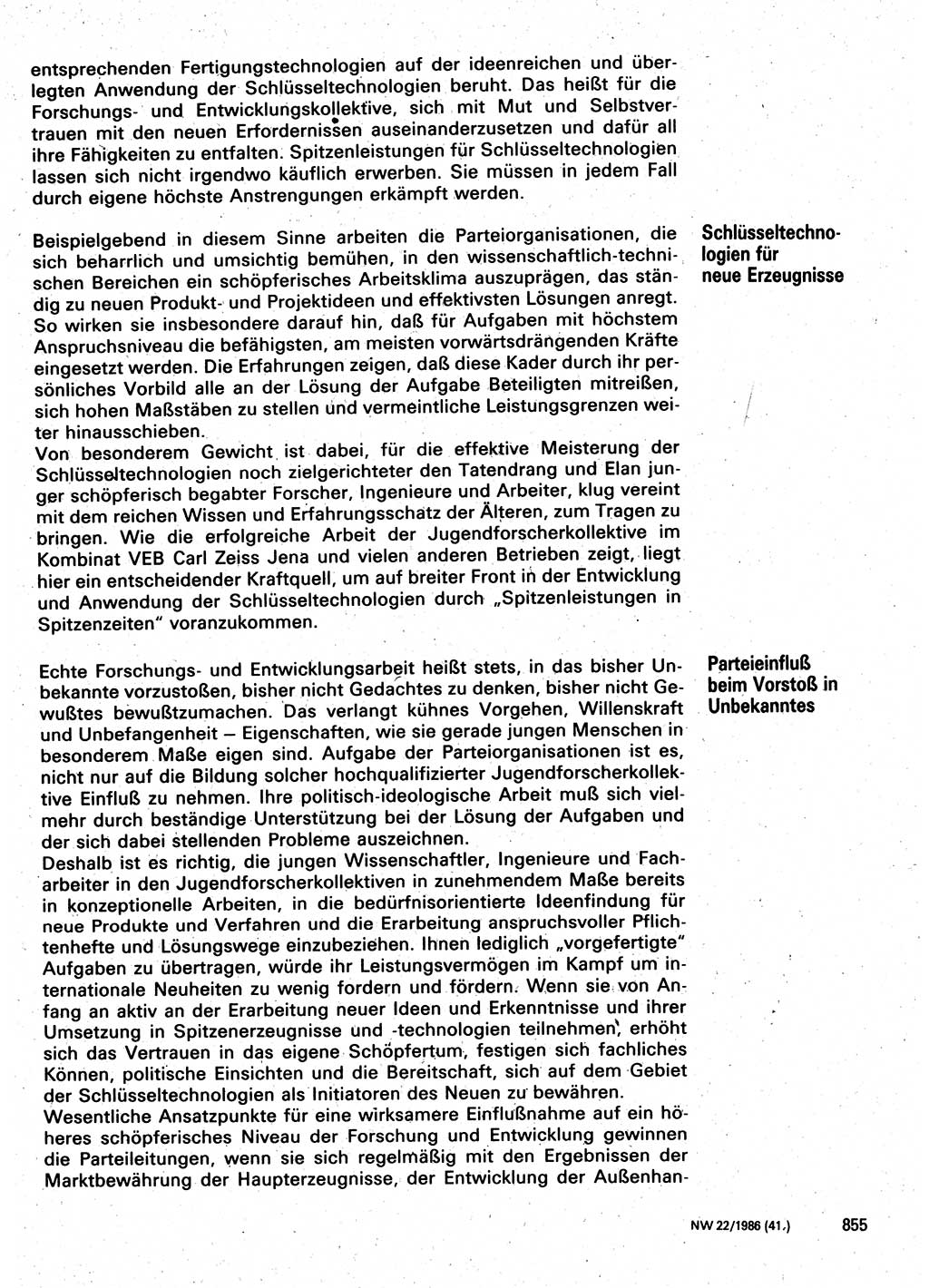 Neuer Weg (NW), Organ des Zentralkomitees (ZK) der SED (Sozialistische Einheitspartei Deutschlands) für Fragen des Parteilebens, 41. Jahrgang [Deutsche Demokratische Republik (DDR)] 1986, Seite 855 (NW ZK SED DDR 1986, S. 855)