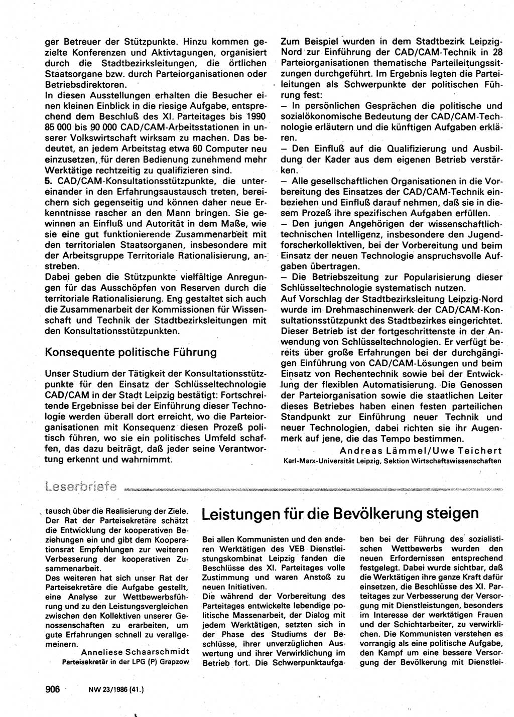 Neuer Weg (NW), Organ des Zentralkomitees (ZK) der SED (Sozialistische Einheitspartei Deutschlands) für Fragen des Parteilebens, 41. Jahrgang [Deutsche Demokratische Republik (DDR)] 1986, Seite 906 (NW ZK SED DDR 1986, S. 906)
