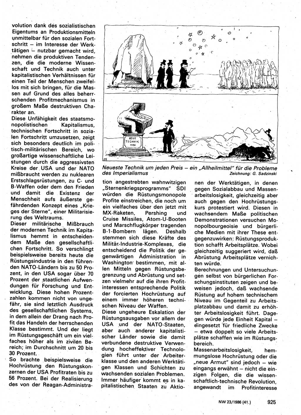 Neuer Weg (NW), Organ des Zentralkomitees (ZK) der SED (Sozialistische Einheitspartei Deutschlands) für Fragen des Parteilebens, 41. Jahrgang [Deutsche Demokratische Republik (DDR)] 1986, Seite 925 (NW ZK SED DDR 1986, S. 925)