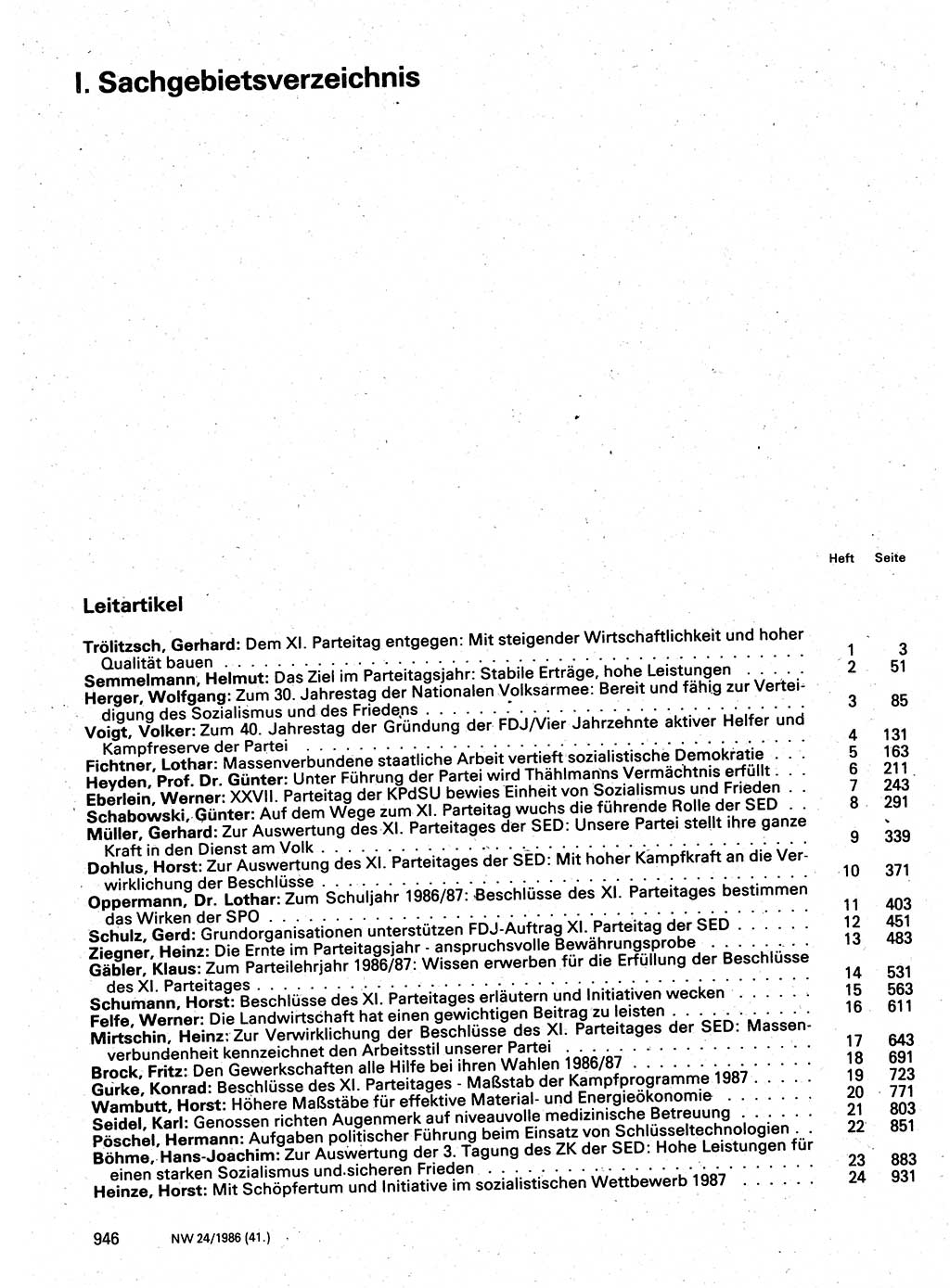 Neuer Weg (NW), Organ des Zentralkomitees (ZK) der SED (Sozialistische Einheitspartei Deutschlands) für Fragen des Parteilebens, 41. Jahrgang [Deutsche Demokratische Republik (DDR)] 1986, Seite 946 (NW ZK SED DDR 1986, S. 946)