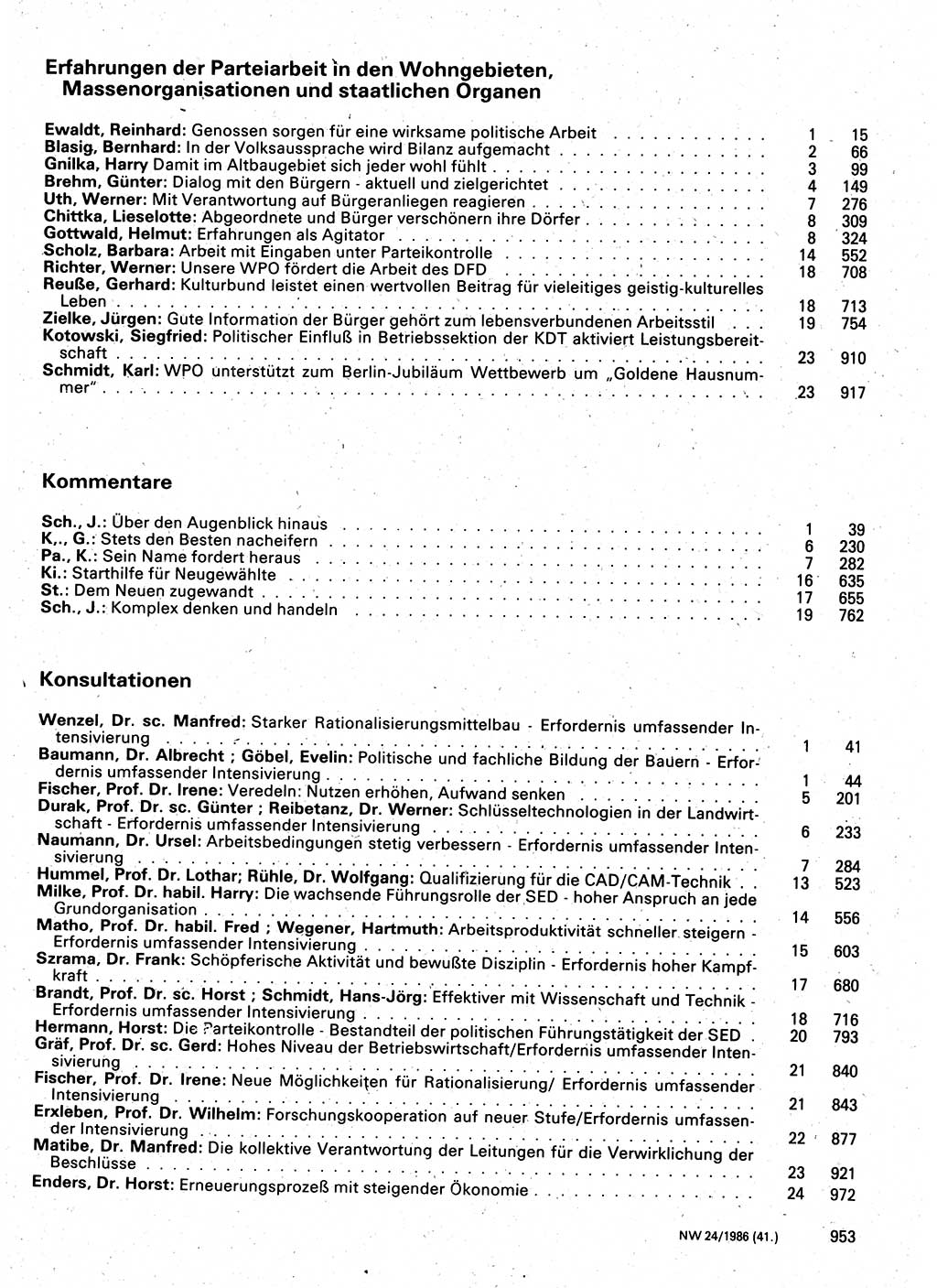 Neuer Weg (NW), Organ des Zentralkomitees (ZK) der SED (Sozialistische Einheitspartei Deutschlands) für Fragen des Parteilebens, 41. Jahrgang [Deutsche Demokratische Republik (DDR)] 1986, Seite 953 (NW ZK SED DDR 1986, S. 953)