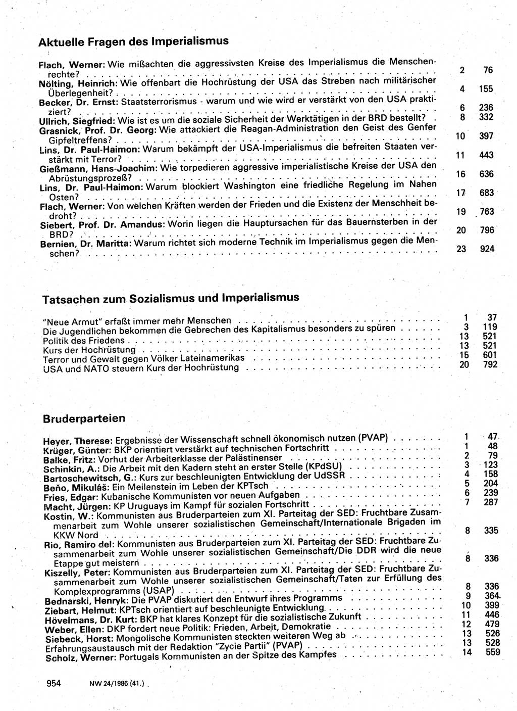 Neuer Weg (NW), Organ des Zentralkomitees (ZK) der SED (Sozialistische Einheitspartei Deutschlands) für Fragen des Parteilebens, 41. Jahrgang [Deutsche Demokratische Republik (DDR)] 1986, Seite 954 (NW ZK SED DDR 1986, S. 954)