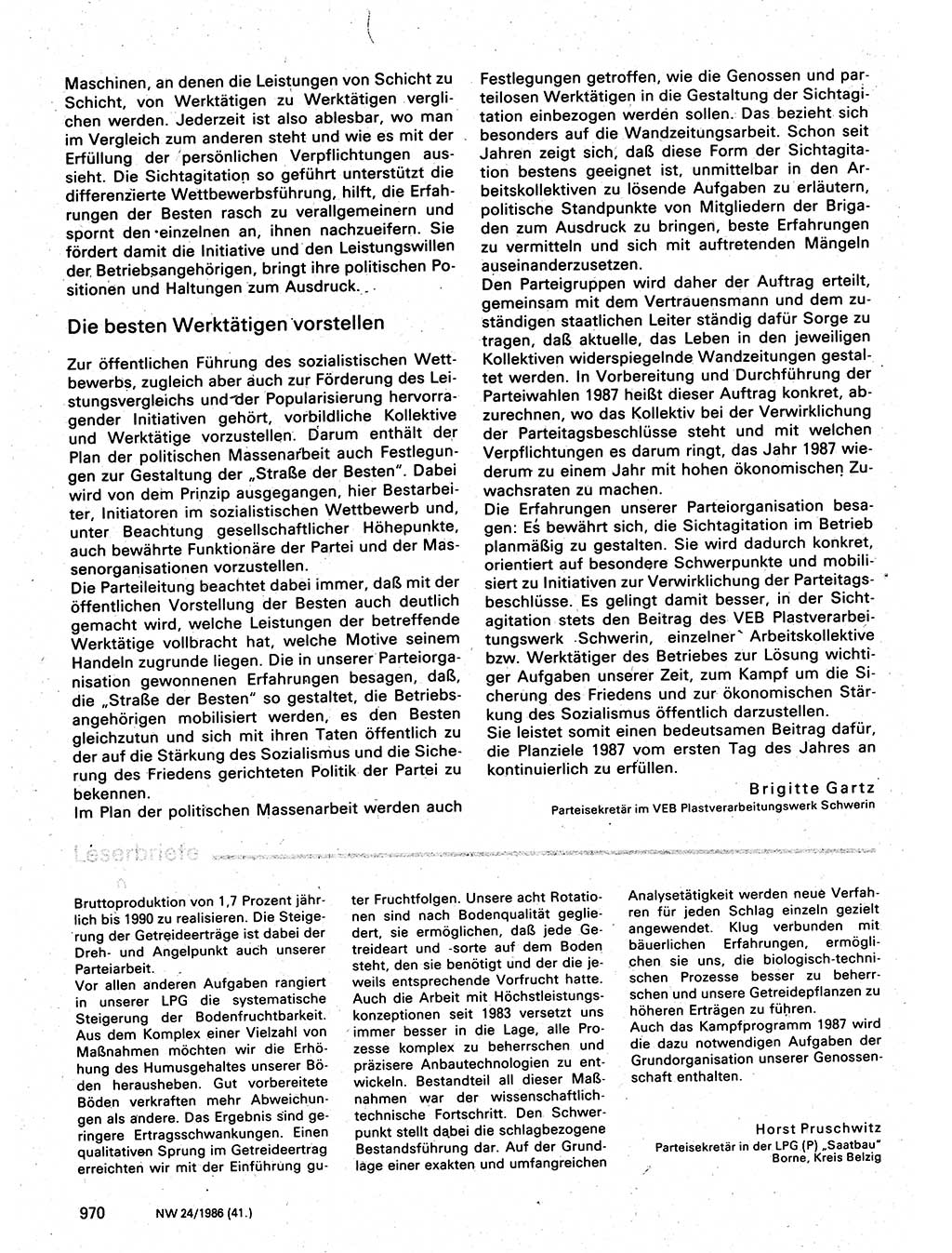 Neuer Weg (NW), Organ des Zentralkomitees (ZK) der SED (Sozialistische Einheitspartei Deutschlands) für Fragen des Parteilebens, 41. Jahrgang [Deutsche Demokratische Republik (DDR)] 1986, Seite 970 (NW ZK SED DDR 1986, S. 970)