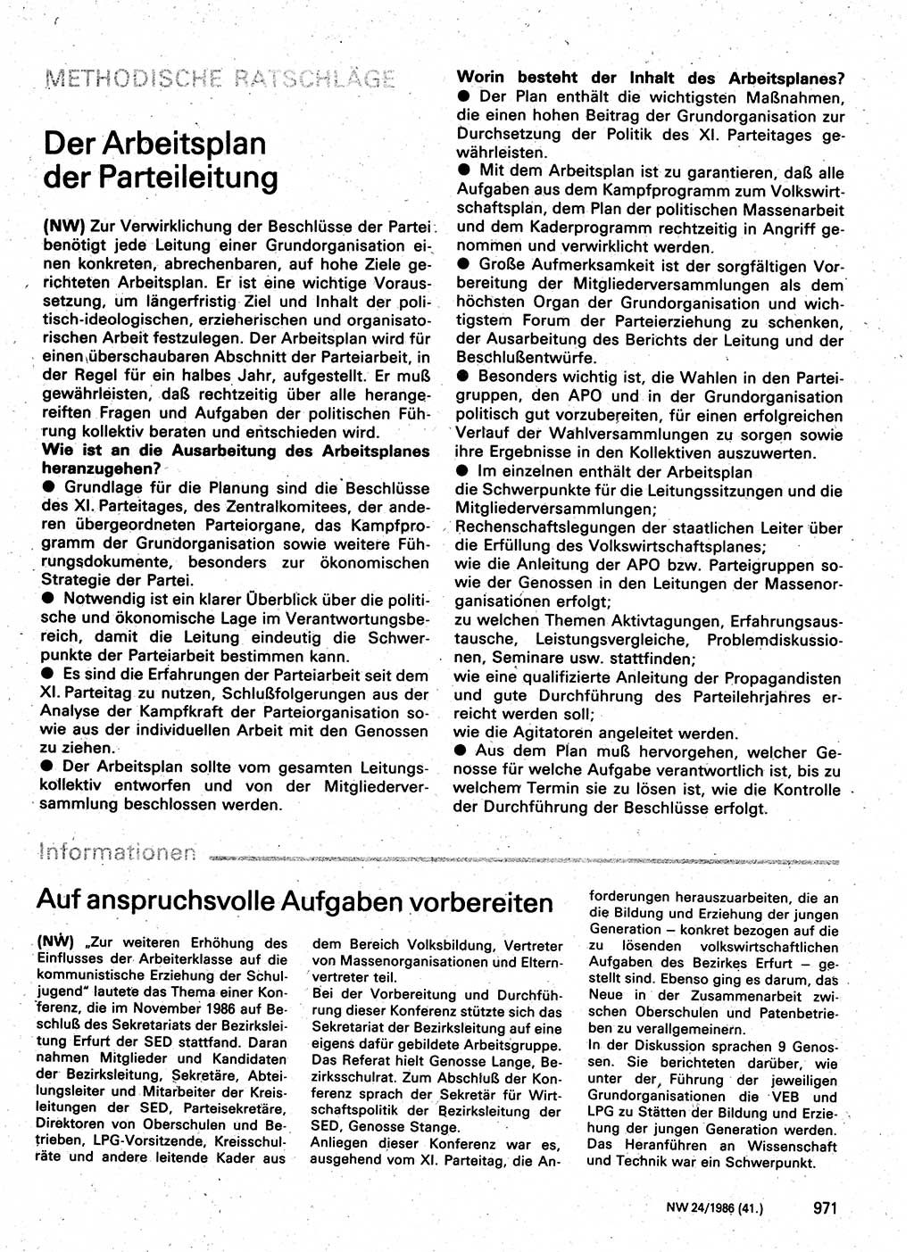 Neuer Weg (NW), Organ des Zentralkomitees (ZK) der SED (Sozialistische Einheitspartei Deutschlands) für Fragen des Parteilebens, 41. Jahrgang [Deutsche Demokratische Republik (DDR)] 1986, Seite 971 (NW ZK SED DDR 1986, S. 971)