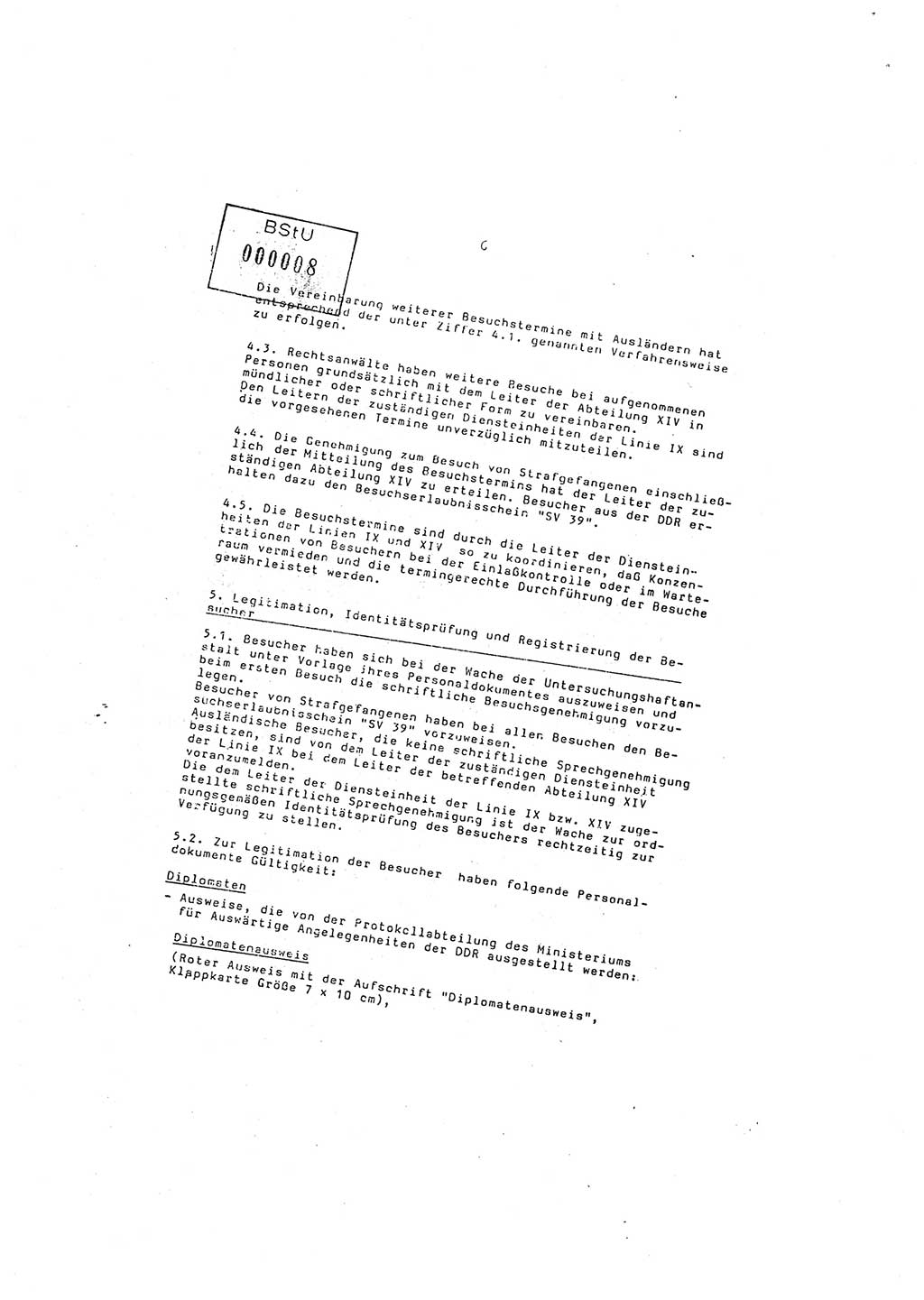 Ordnung Nr. 2/86 zur Organisierung, Durchführung und Kontrolle des Besucherverkehrs in den Untersuchungshaftanstalten (UHA) des MfS, Besucherordnung, Ministerium für Staatssicherheit (MfS) [Deutsche Demokratische Republik (DDR)], Abteilung ⅩⅣ, Leiter, Vertrauliche Verschlußsache (VVS) o008-15/86, Berlin, 29.1.1986, Seite 6 (Ordn. 2/86 MfS DDR Abt. ⅩⅣ Ltr. VVS o008-15/86 1986, S. 6)