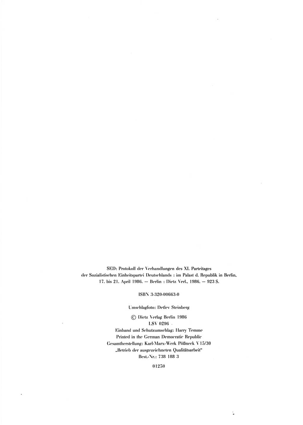 Protokoll der Verhandlungen des Ⅺ. Parteitages der Sozialistischen Einheitspartei Deutschlands (SED) [Deutsche Demokratische Republik (DDR)] 1986, Seite 4