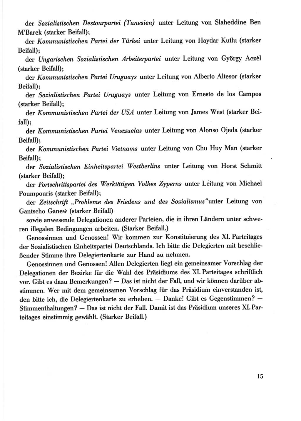 Protokoll der Verhandlungen des Ⅺ. Parteitages der Sozialistischen Einheitspartei Deutschlands (SED) [Deutsche Demokratische Republik (DDR)] 1986, Seite 15