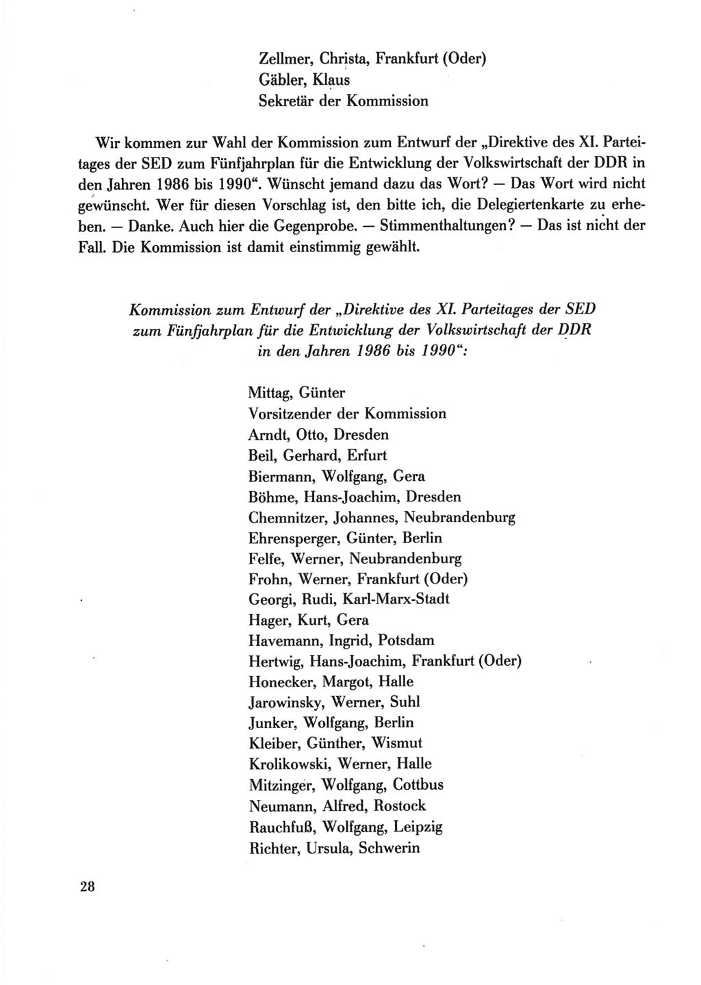 Protokoll der Verhandlungen des Ⅺ. Parteitages der Sozialistischen Einheitspartei Deutschlands (SED) [Deutsche Demokratische Republik (DDR)] 1986, Seite 28