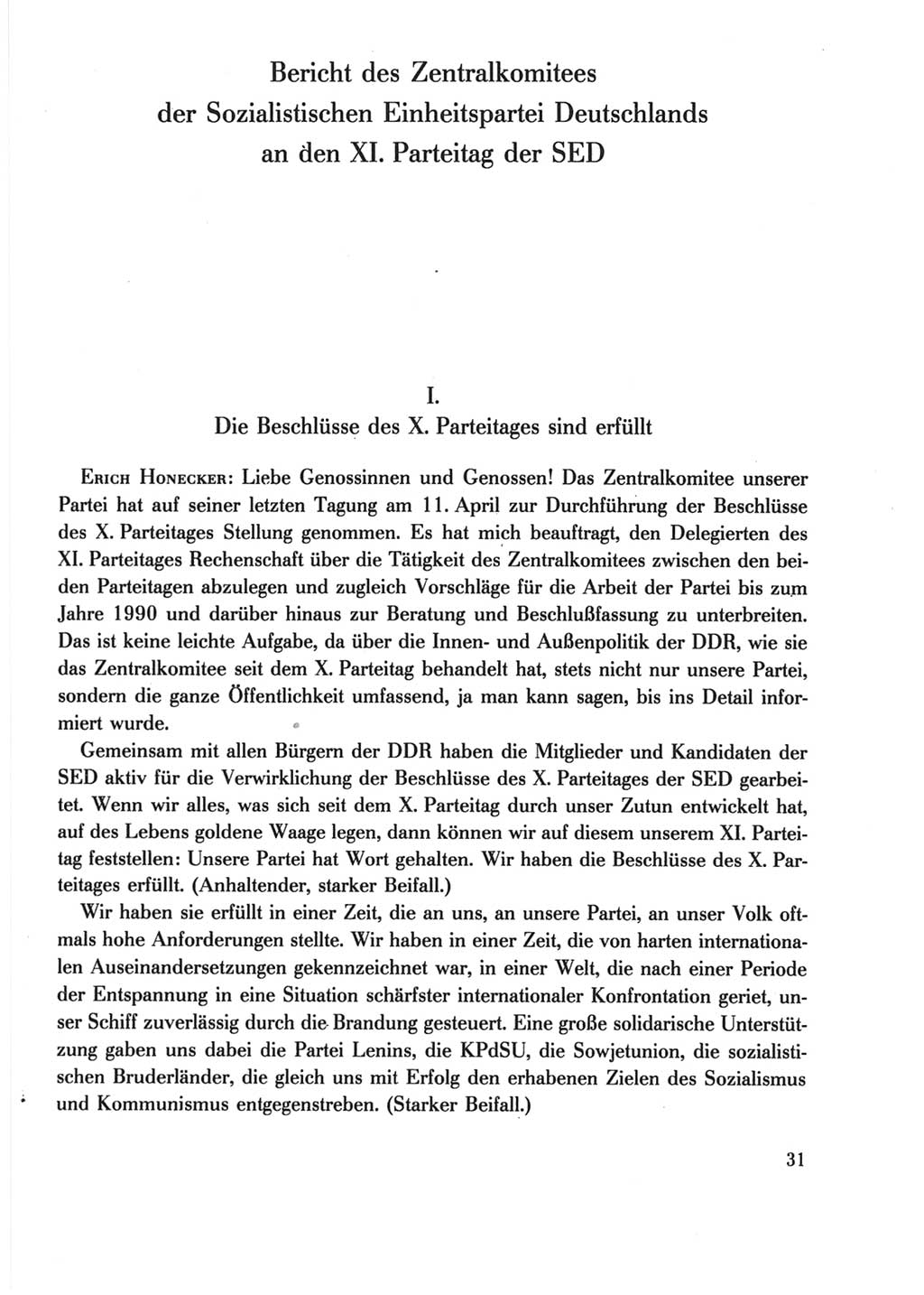 Protokoll der Verhandlungen des Ⅺ. Parteitages der Sozialistischen Einheitspartei Deutschlands (SED) [Deutsche Demokratische Republik (DDR)] 1986, Seite 31