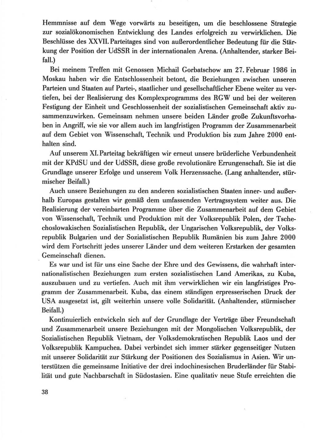 Protokoll der Verhandlungen des Ⅺ. Parteitages der Sozialistischen Einheitspartei Deutschlands (SED) [Deutsche Demokratische Republik (DDR)] 1986, Seite 38