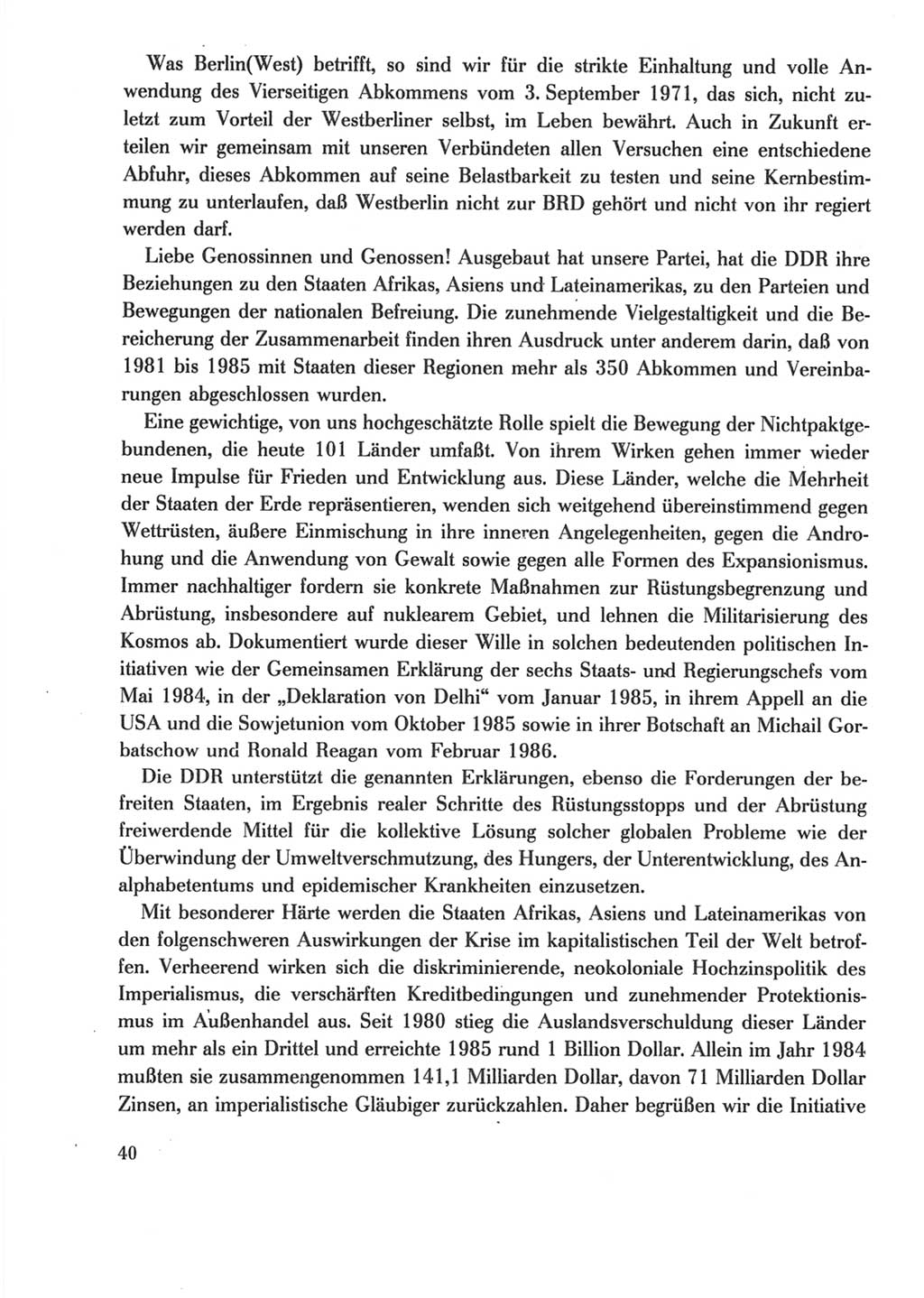 Protokoll der Verhandlungen des Ⅺ. Parteitages der Sozialistischen Einheitspartei Deutschlands (SED) [Deutsche Demokratische Republik (DDR)] 1986, Seite 40