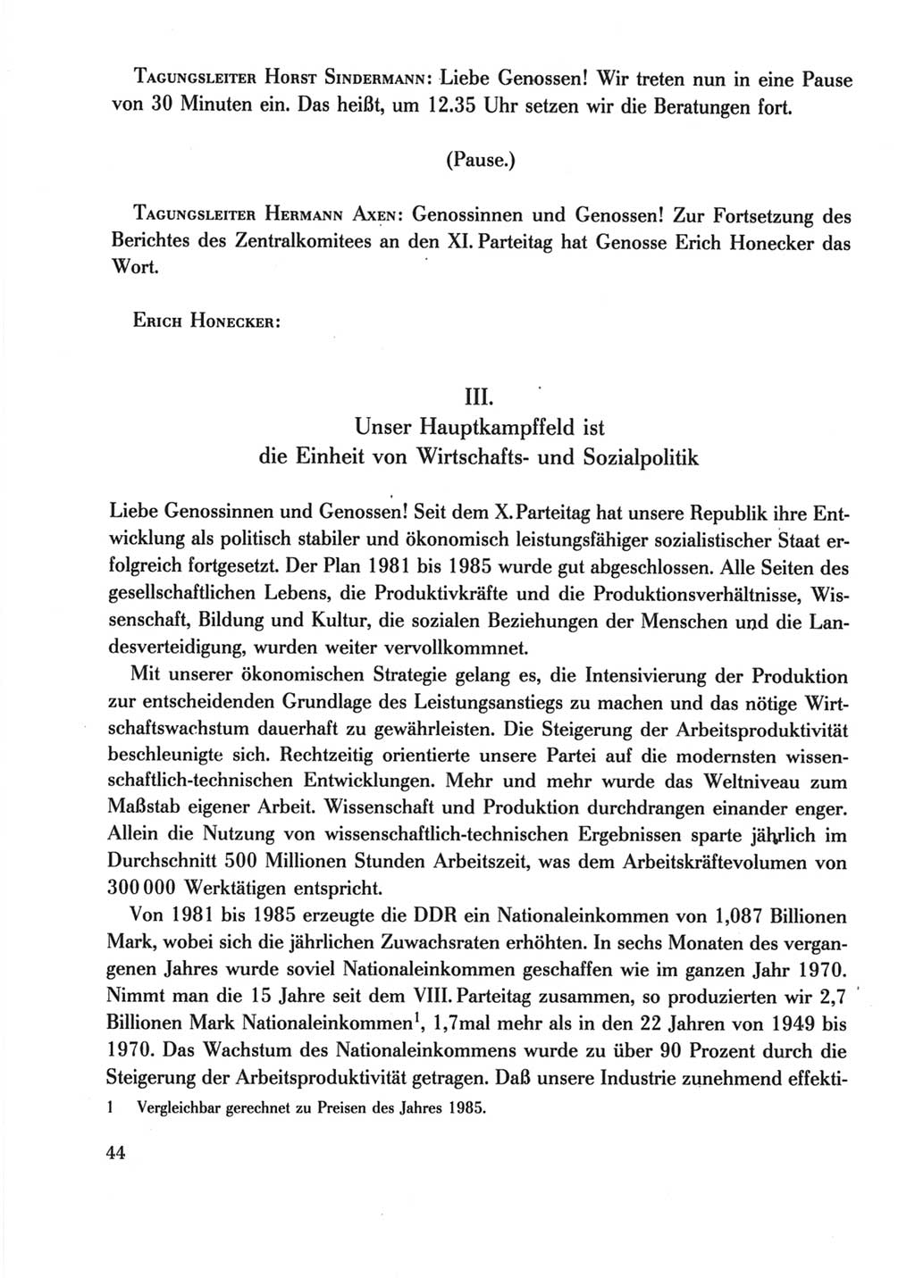 Protokoll der Verhandlungen des Ⅺ. Parteitages der Sozialistischen Einheitspartei Deutschlands (SED) [Deutsche Demokratische Republik (DDR)] 1986, Seite 44