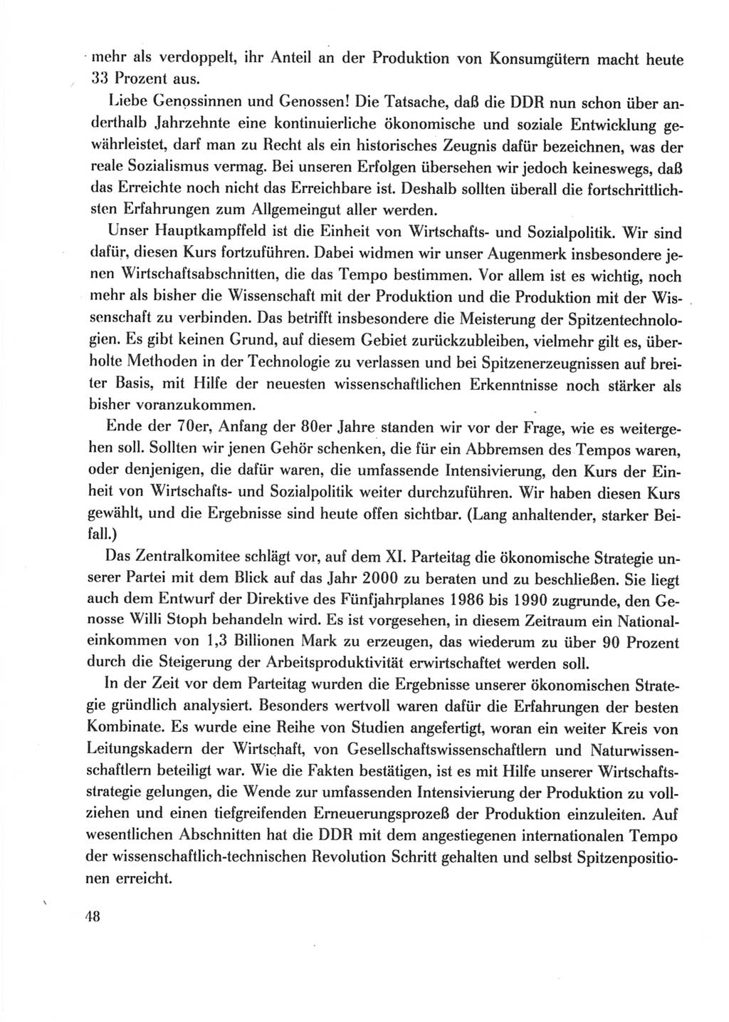 Protokoll der Verhandlungen des Ⅺ. Parteitages der Sozialistischen Einheitspartei Deutschlands (SED) [Deutsche Demokratische Republik (DDR)] 1986, Seite 48
